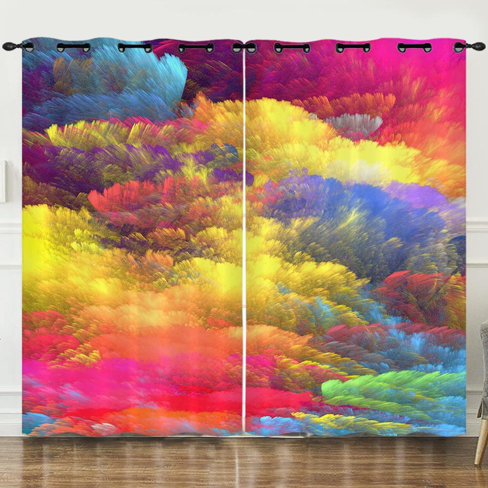 Curtain 3D Digital Printing Blackout Curtain Colored Cloud Curtain Bedroom Without Punching