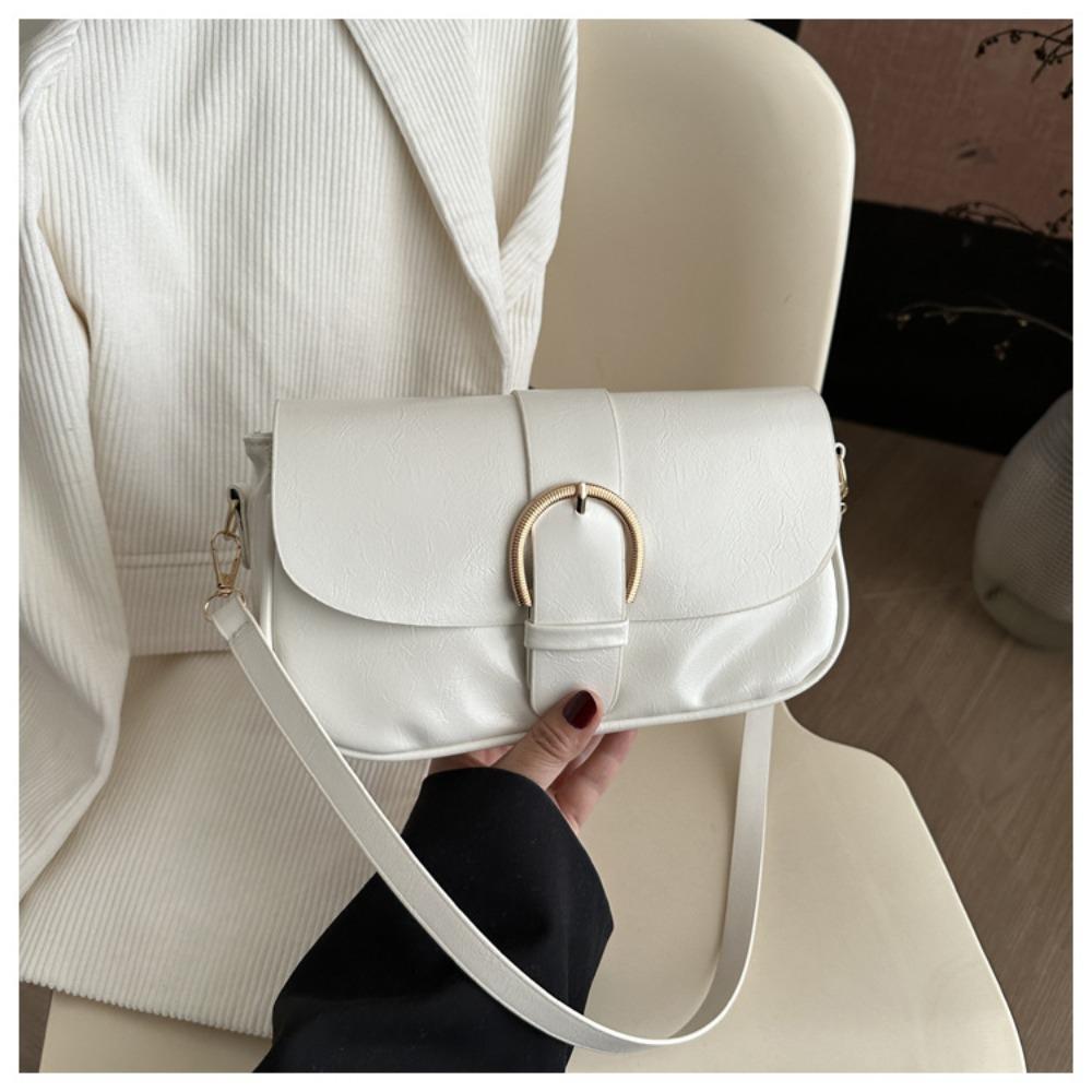 

Luxury Y2k Shoulder Bag Solid Color Spicy Girl Handbag New Buckle Armpit Bag Female білий