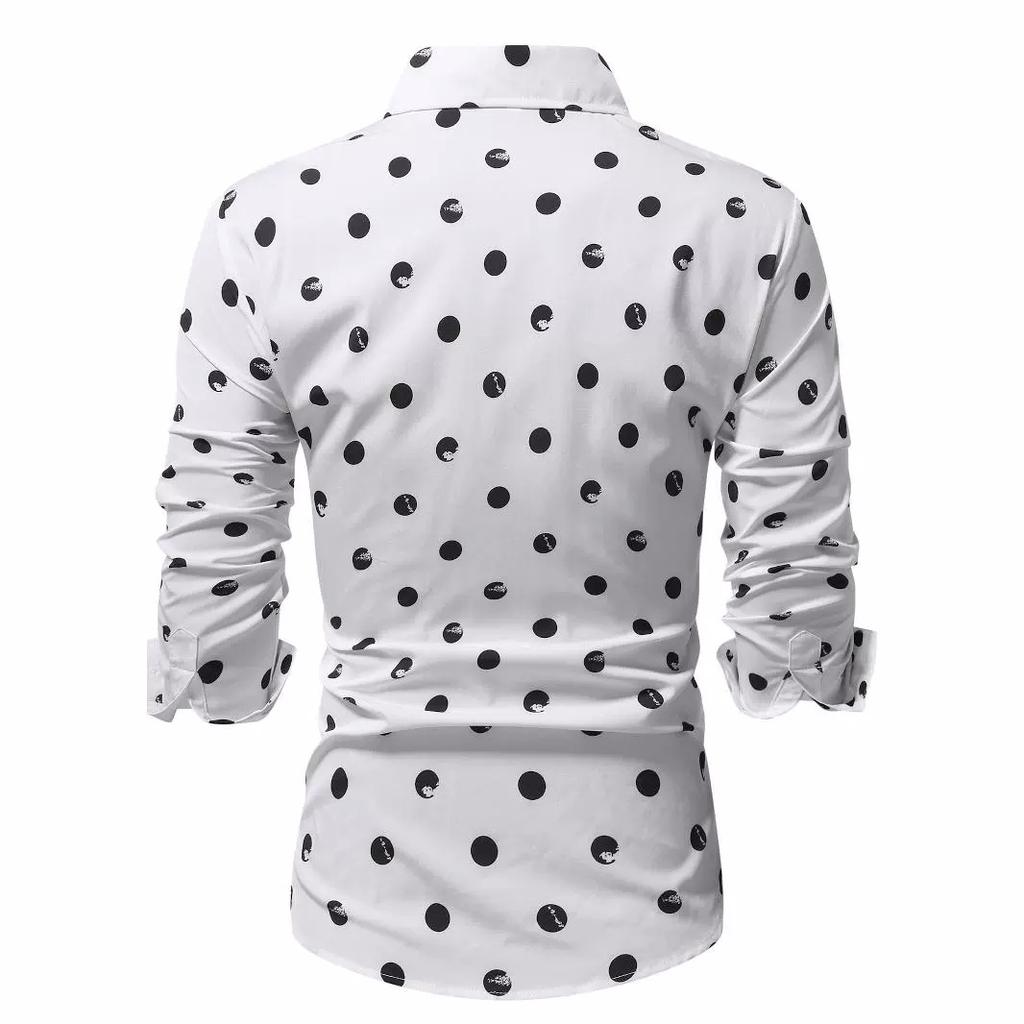 Polka Dot Star Printing  Dress Shirt for Men's Button Down Long Sleeve Casual Business Shirts