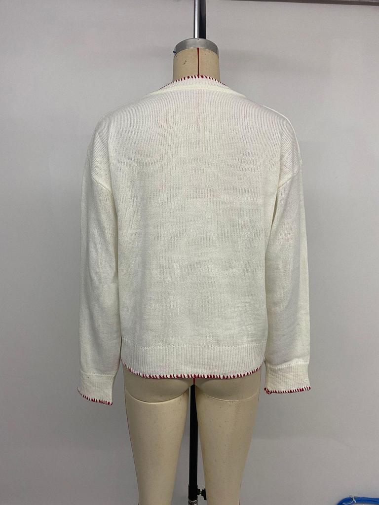 2025 Autumn/Winter Women's Bow Christmas Round Neck Long Sleeve Pullover Sweater