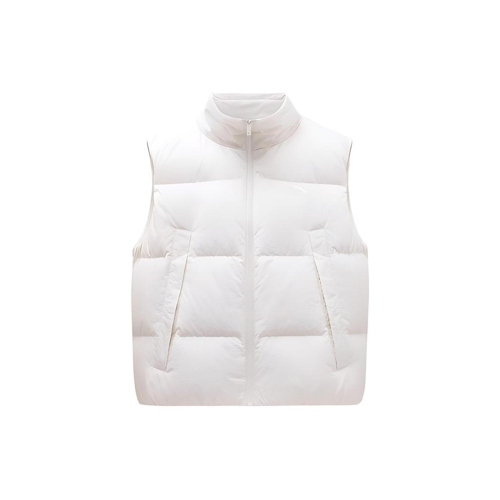 Anta Lifestyle Series Letter Zipper Stand Collar Sleeveless Down Vest Women Vests Stone-White 162348902-2