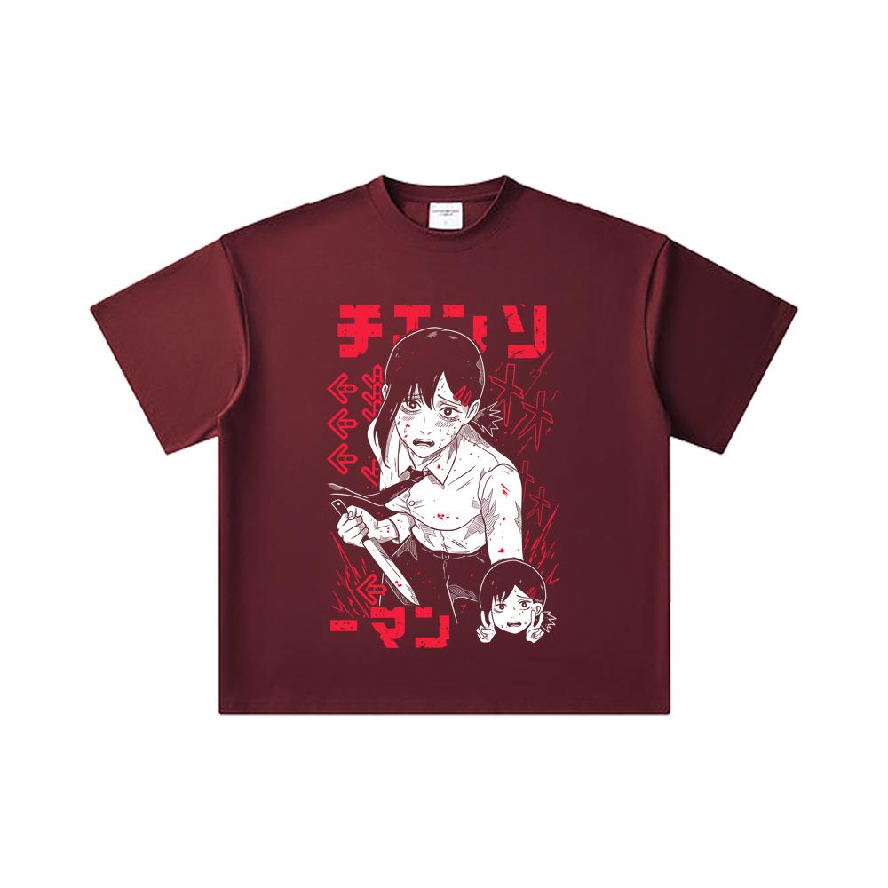 260 GSM Double Yarn 32 Count 100% Cotton Chainsaw Man V14 Kobeni Print Unisex Heavy Cotton T Shirt