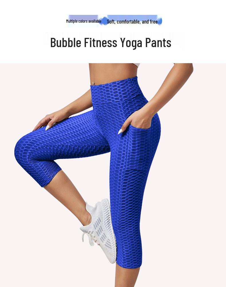 Dámské Jacquardové Bublinkové Capri Legíny s Vysokým Pasem na Jógu - Zvedající Hýždě a Zeštíhlující Fitness Kalhoty