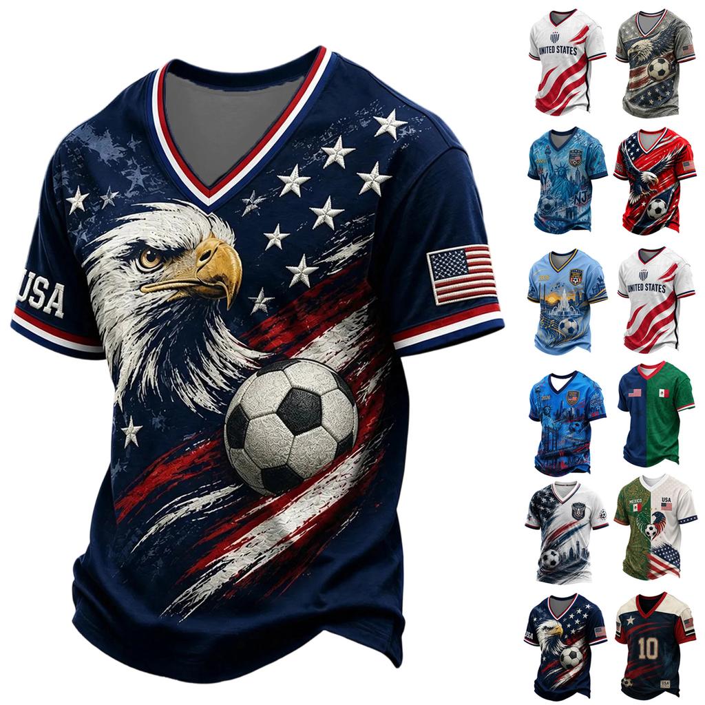 Men's Football Printed Round Neck T-Shirt for Sports Fans
