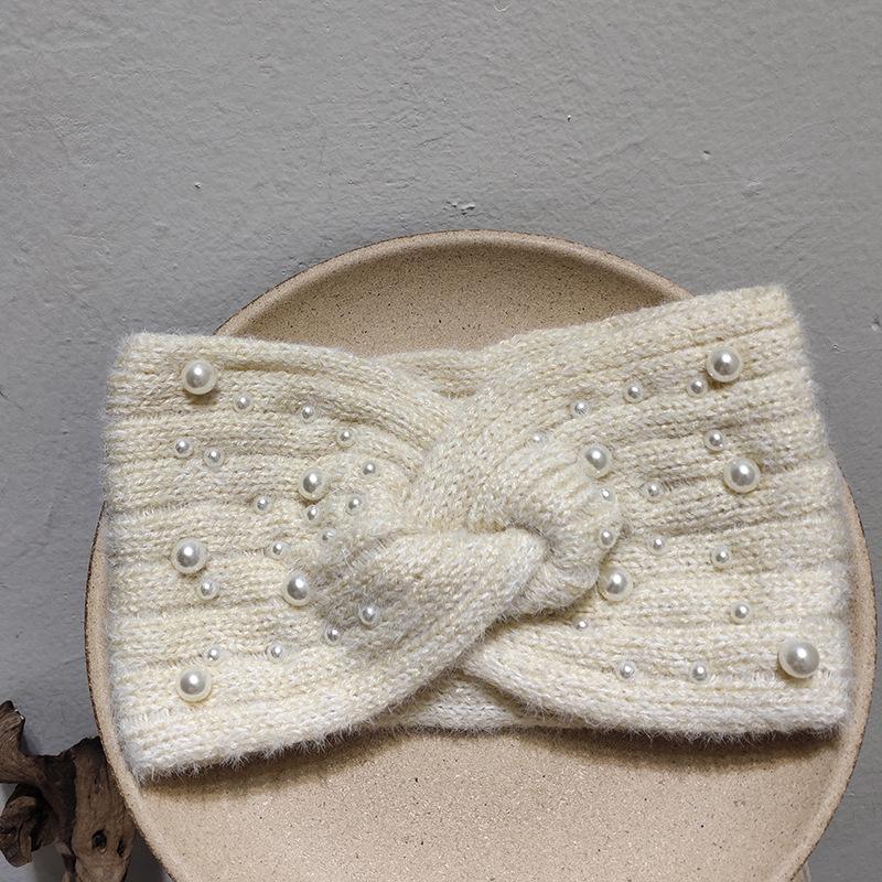 Fashion Winter Women Pearl Headband Spiral Double Knitted Wide Hairband Hair Band White Black Warm Headband For Women Girl
