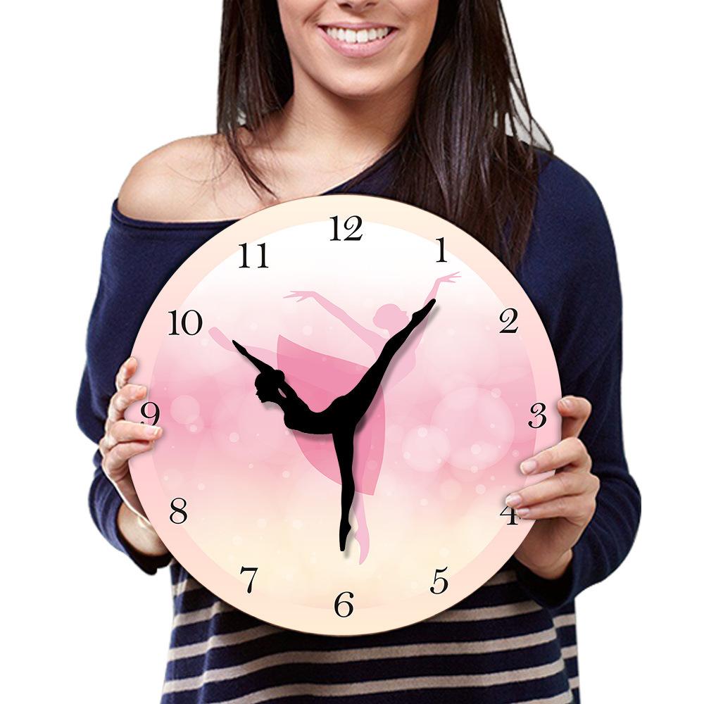 12 inch Modern Simple Ballet Dancer Wall Clock Girl Princess Pink Wall Clock Home Living Room Decorative Girl Bedroom Decor 12 inch