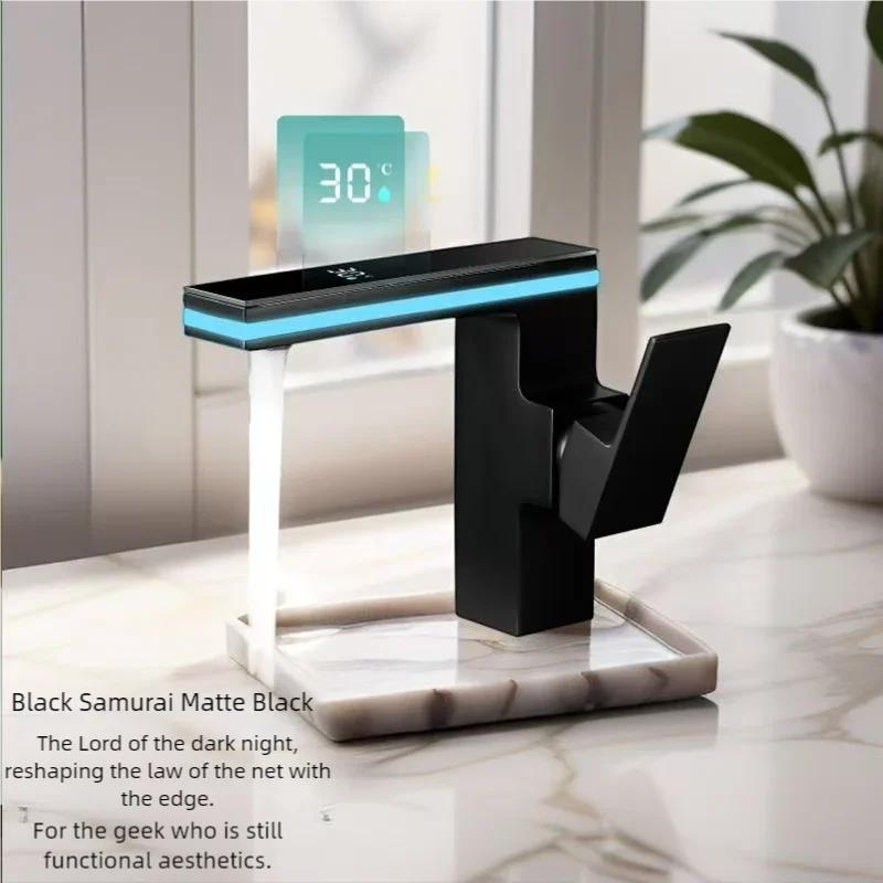 

Intelligent digital atmosphere light, basin hot and cold water faucet, bathroom wash basin, washbasin, sink faucet, splash proof матовий чорний колір