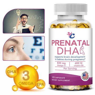 Prenatal DHA Soft Capsules - 830mg Omega-3 + 400IU Vitamin D3 - Supports Brain Development In Pregnant and Breastfeeding Women - Non-GMO 1 Pcs