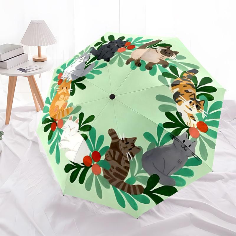 1pc Cat WreathAutomatic Open/close Folding Umbrella, Compact Portable Travel Umbrella, Perfect Birthday/Holiday, Cute Umbrella y025