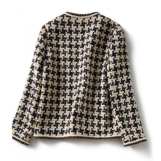 Damski płaszcz zimowy Elegancki kardigan z okrągłym dekoltem i długim rękawem Otwarty ścieg Utrzymuj