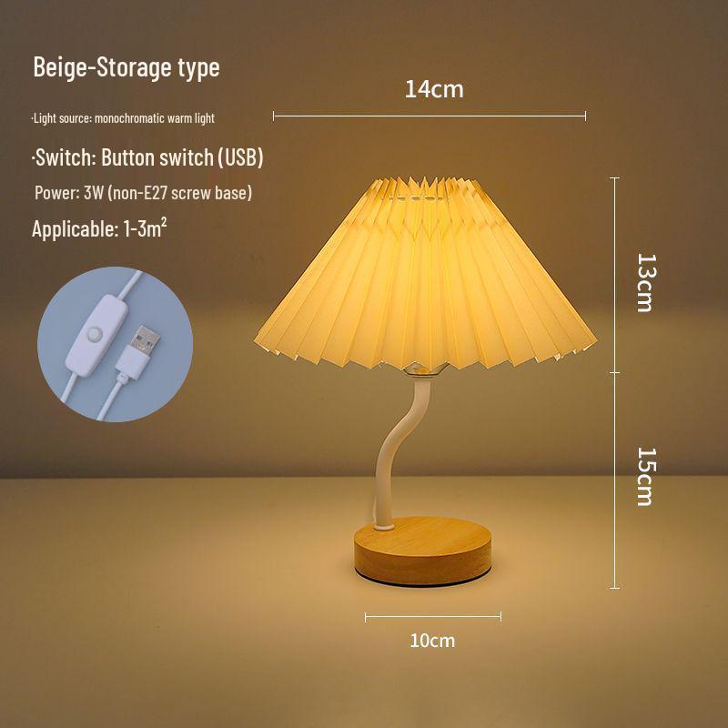 Multifunctional Pleated Bedside Table Lamp with Storage & Remote-Control Night Light