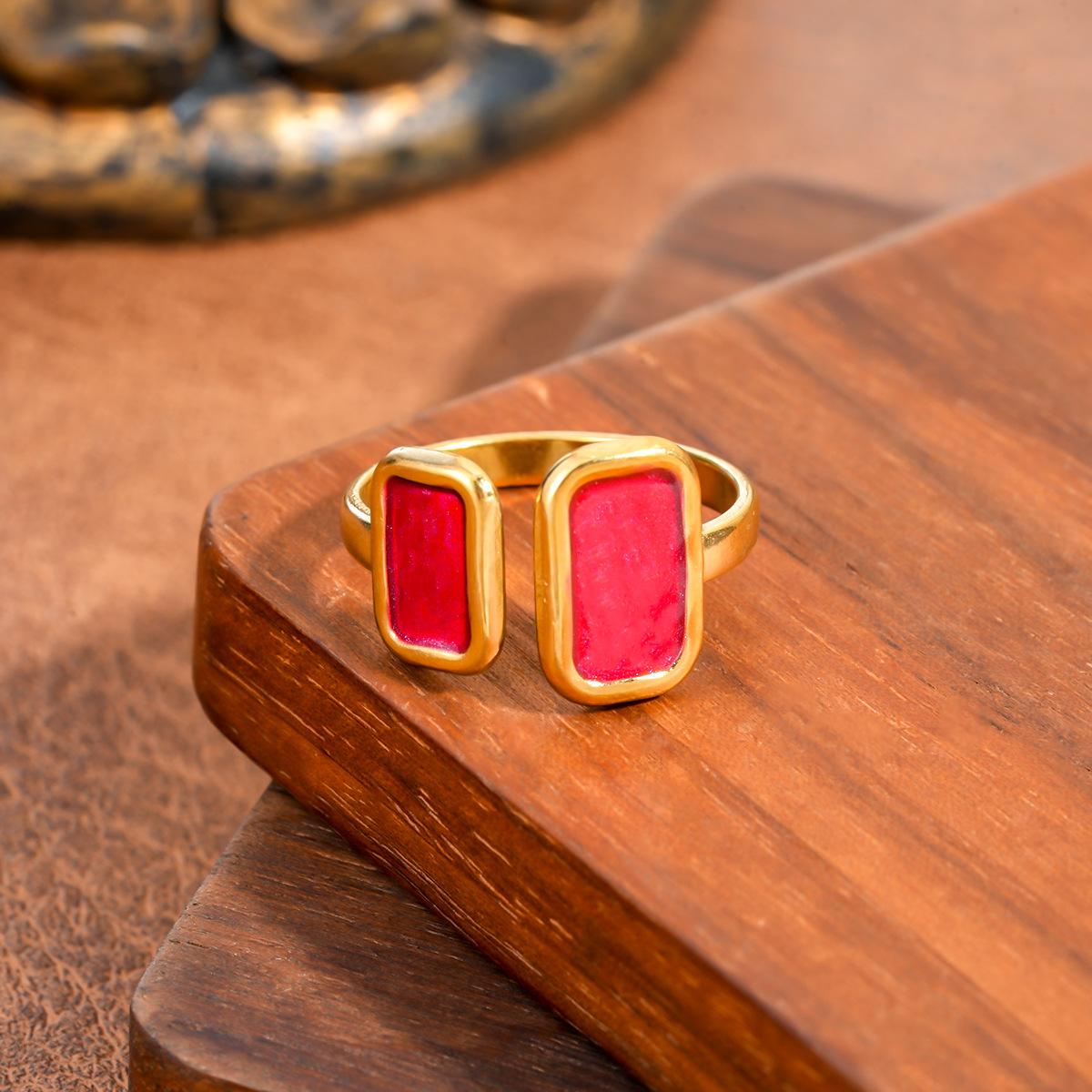 

Vintage Stainless Steel Dripping Oil Imitation Enamel Opened Ring for Women Square Gold Color Adjustable Finger Ring Jewelry