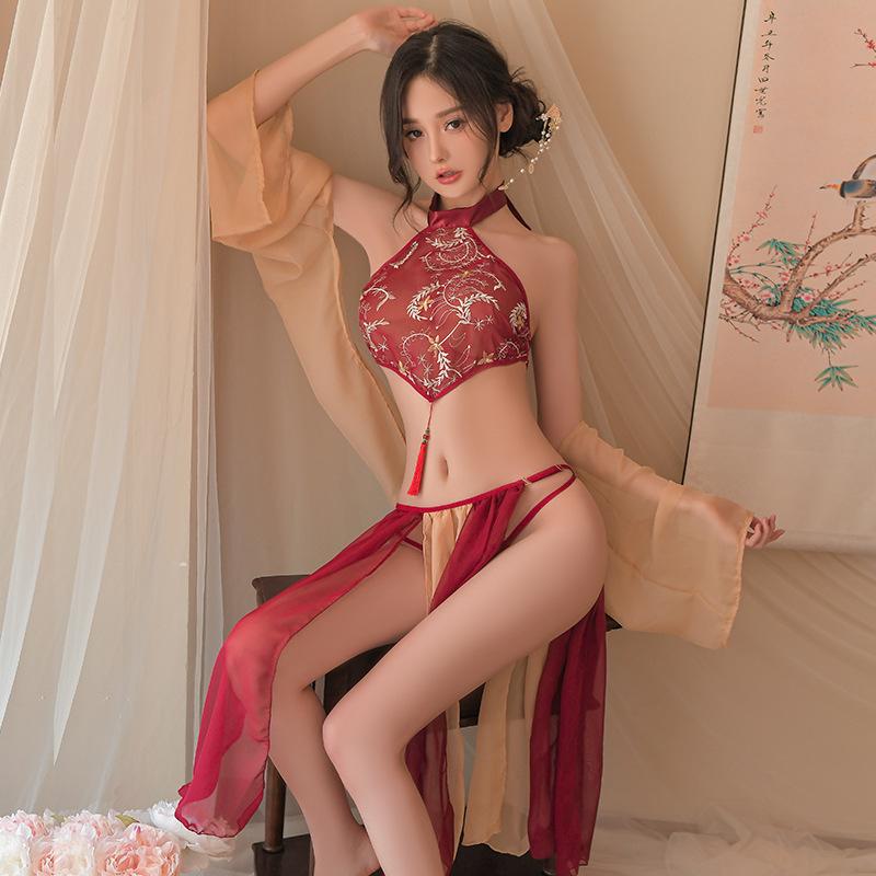 Fan Lei, sexy underwear court retro belly pocket seduces Hanfu embroidered perspective uniform 722