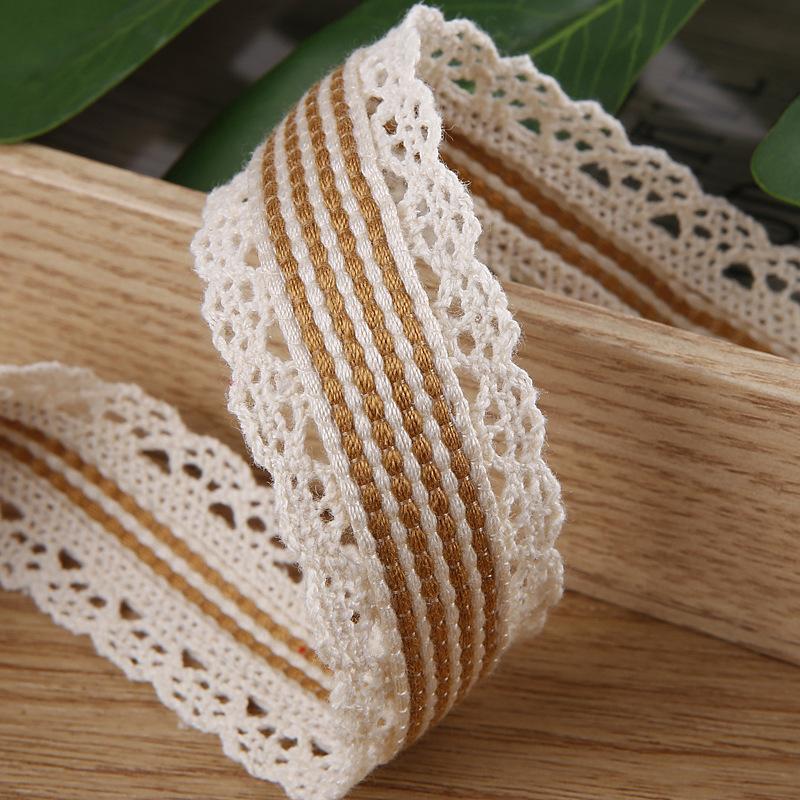 35mm width Stripe Ribbon With White Lace Edge For Hair Bow Accessories Craft Sewing Wedding Supplies Cloth Gift Flower Wrapping