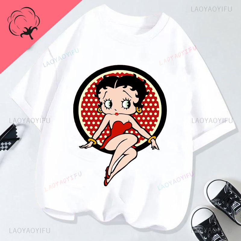 Hot Sale BettyBoop Camiseta Kawaii Cartoon Retro Style Cotton Crewneck Casual Y2k Clothes  T-Shirt Shoujo Girl Style Creativity