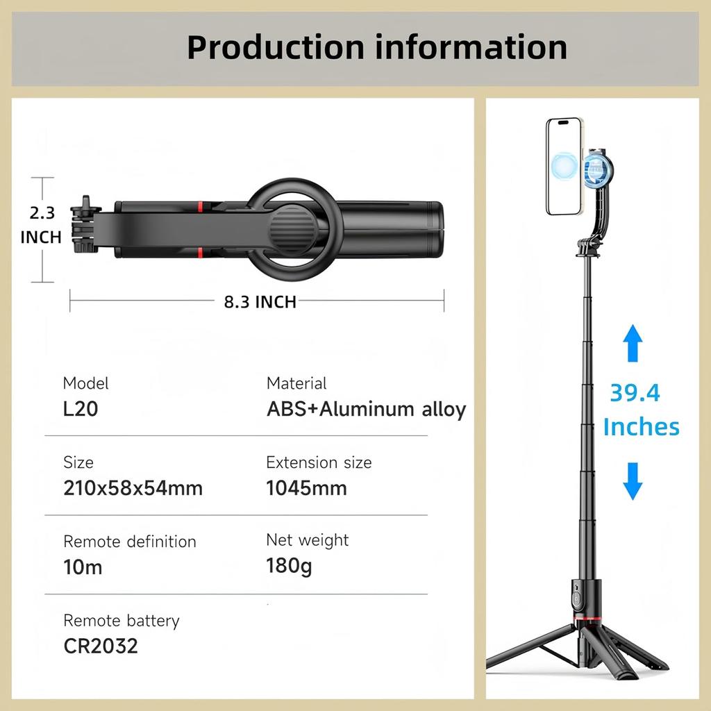 Magnetic Mini Extendable Selfie Stick Tripod Holder Stand with Fill Light Bluetooth Wireless Remote for iPhone 17 16 15 &Android