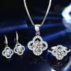 S925 Sterling Silver Moissanite Four-Leaf Clover Jewelry Set: Necklace, Ring, and Earrings