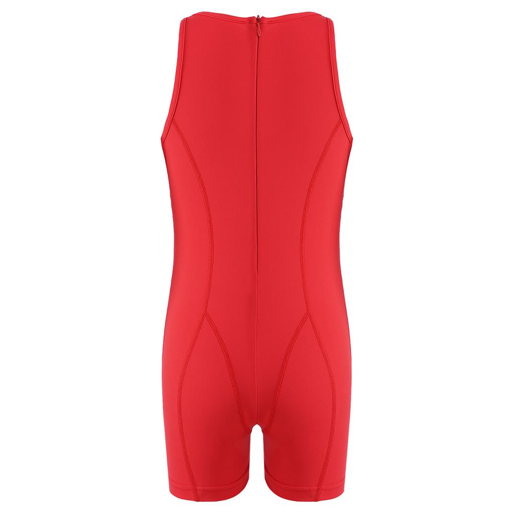 Kids Girls Gymnastics Dance Bodysuit Round Neck Sleeveless Back Invisible Zipper Thigh Length Jumpsuit for Practice Training