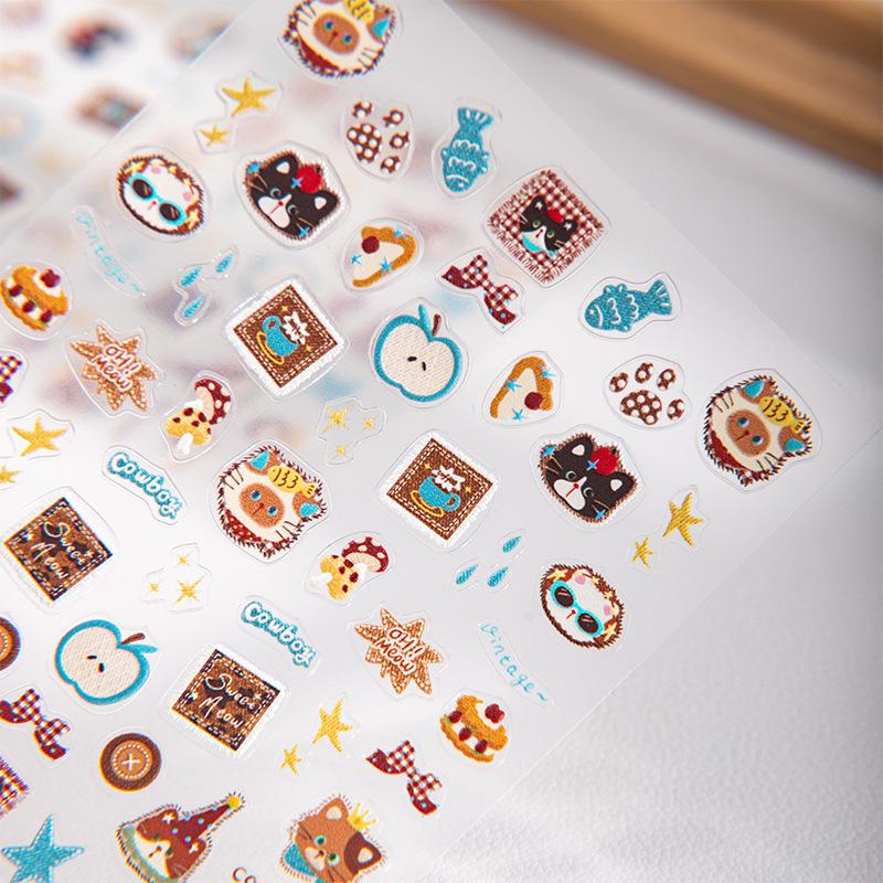 Sky Cute Kitten 6D Embossed Nail Art Stickers - Autumn/Winter 3D Cartoon Journal & Camera Decor