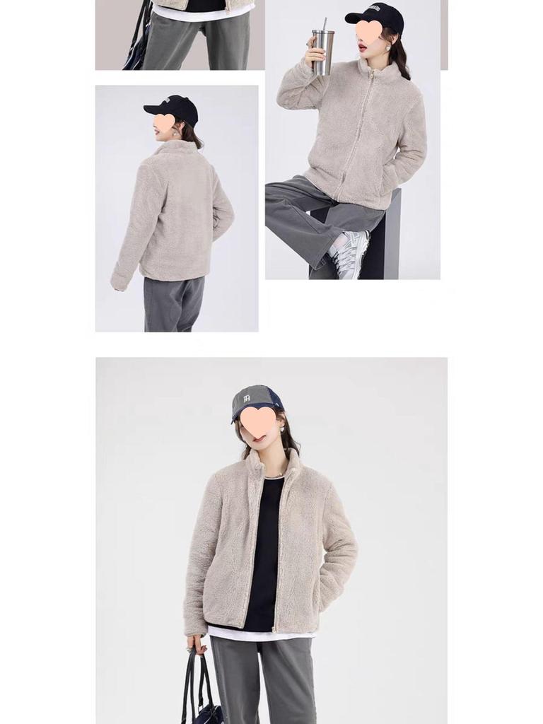 Women's Double-Sided Fleece Jacket - Short Sleeve, Loose, Plus Velvet, Thickened for Autumn/Winter Warmth, Coral & Sherpa Fleece Pajamas.