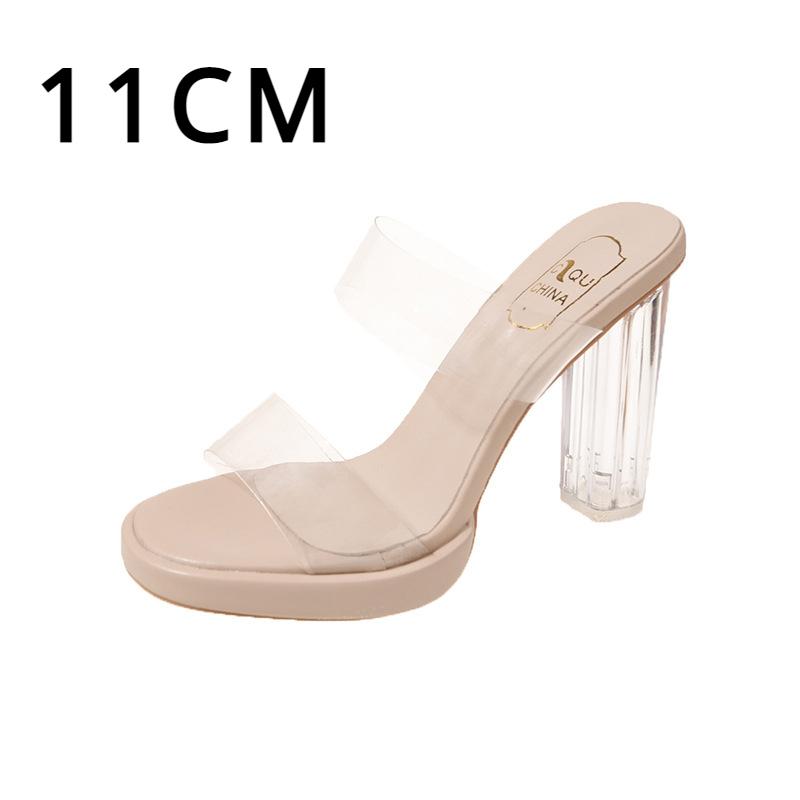 

Летние тапочки на высоком каблуке с одним ремешком, верхняя одежда из ПВХ, модные женские тапочки на каблуке с кристаллами 42
