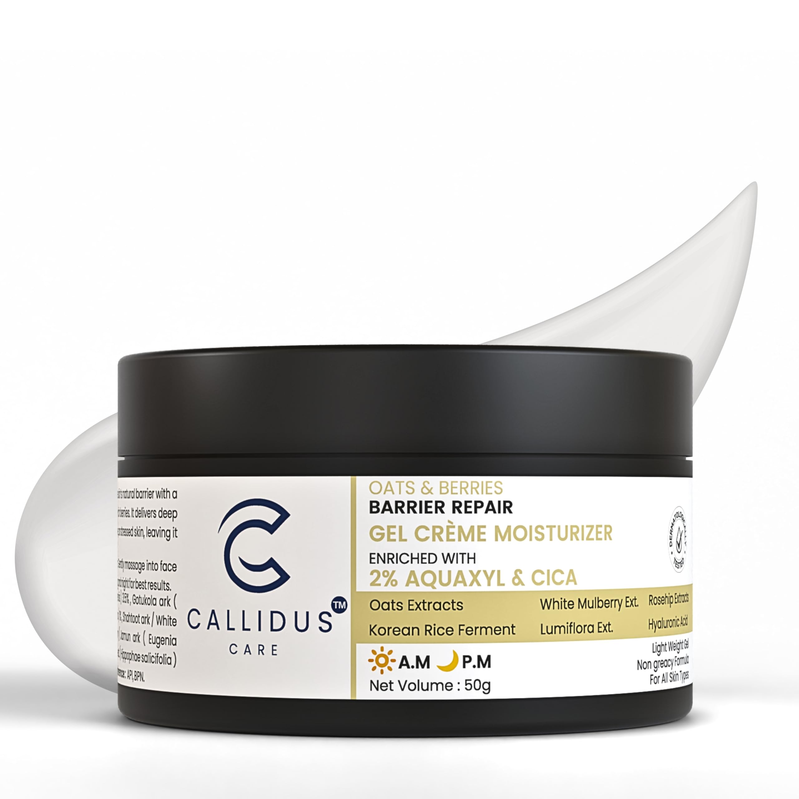 Callidus Care Увлажняющий Гель-Крем с Овсянкой и Ягодами | Легкий Крем для Лица с 2% Aquaxyl, Центеллой, Экстрактами Овсянки и Ягод | Ежедневное Увлажнение