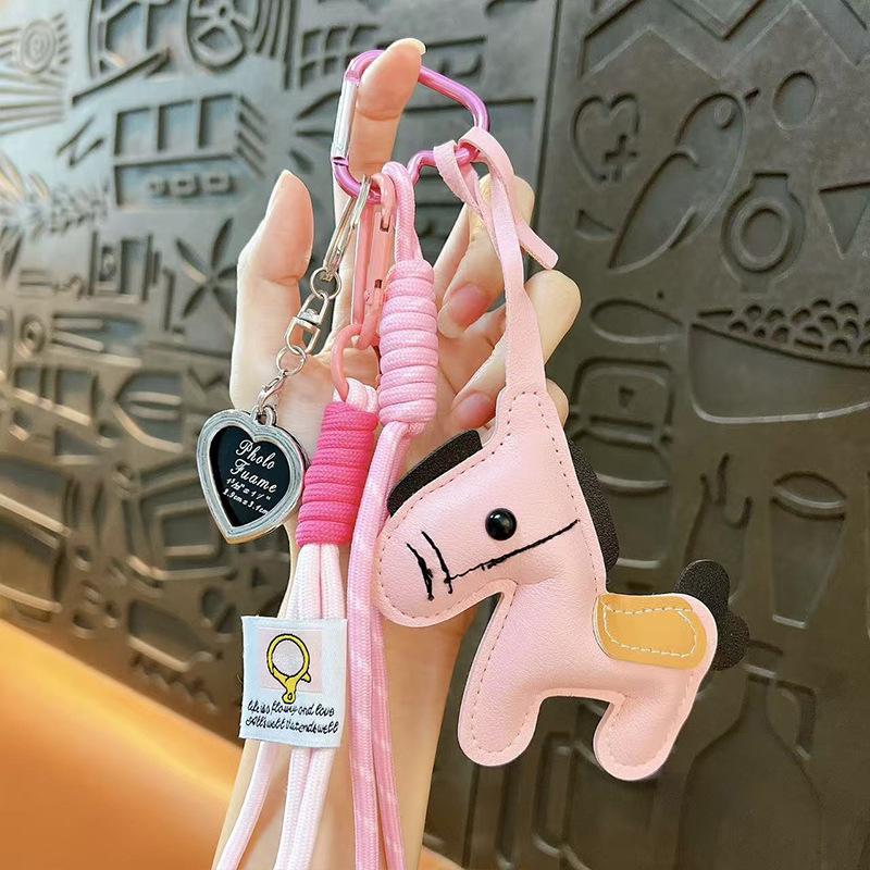Cross-border miu series exquisite and cute cartoon dopamine leather pony braided rope keychain bag pendant pendant