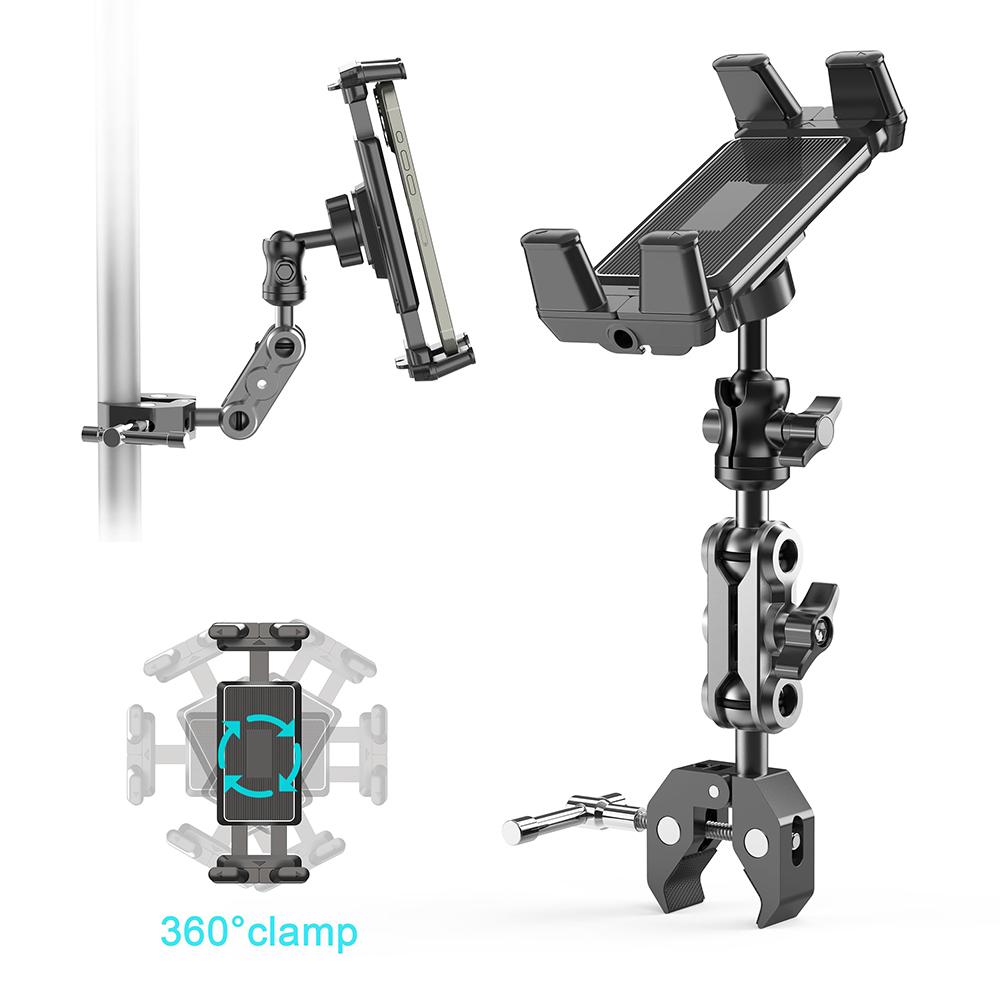 Tablet Holder Mount for Treadmill Exercise Bike Stroller Wheelchair Golf Cart 360° Rotatable Clamp for 4.7" to 12.9" Device