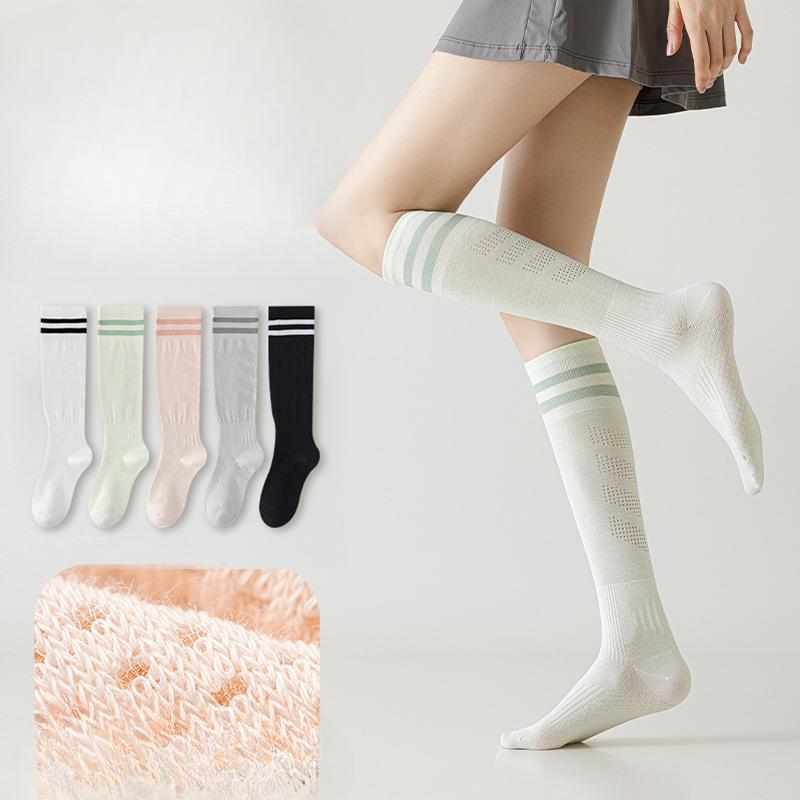 Women's New Summer Stripe Sweat Absorbing Deodorant Breathable Solid Color Non Slip No Bone Pressure High Leg Socks