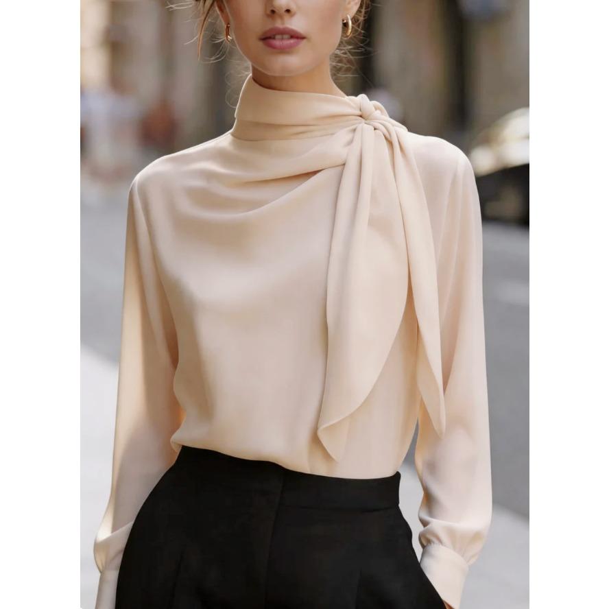 YYFS Women's Fashion Casual Spring Autumn Solid Color Print Long Sleeve Stand-Neck Blouses & Shirts