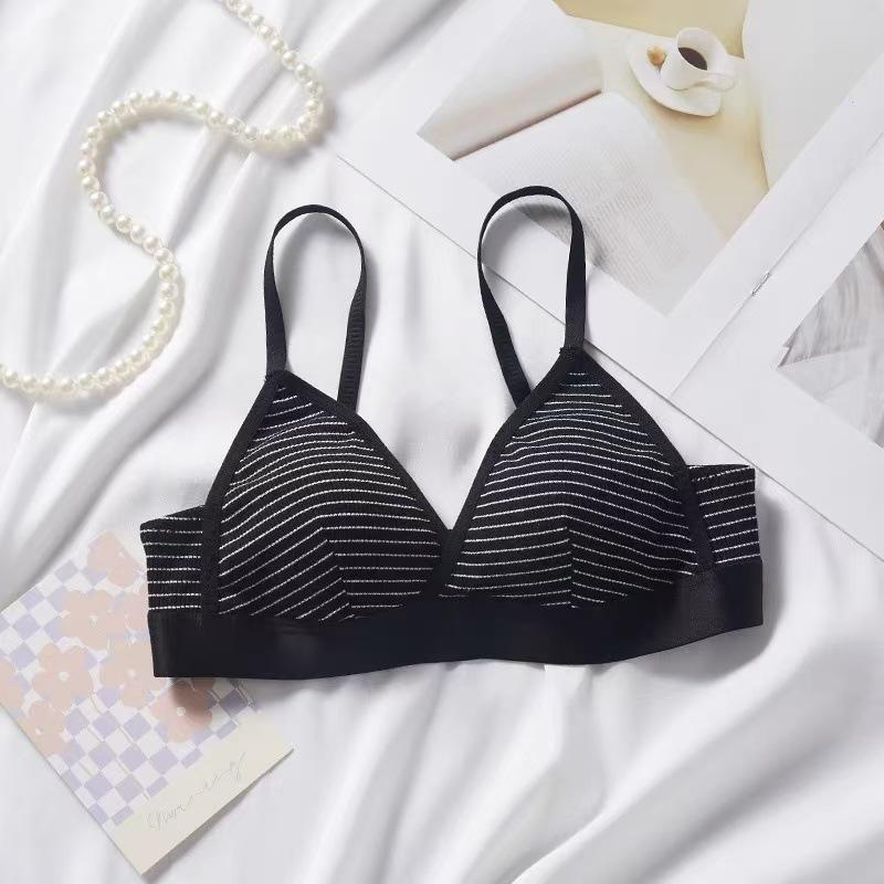Women's Cool Touch Seamless Bra Ultra Thin Style for Large Bust Minimizing Wireless Striped Sexy Cute French Triangle Cup