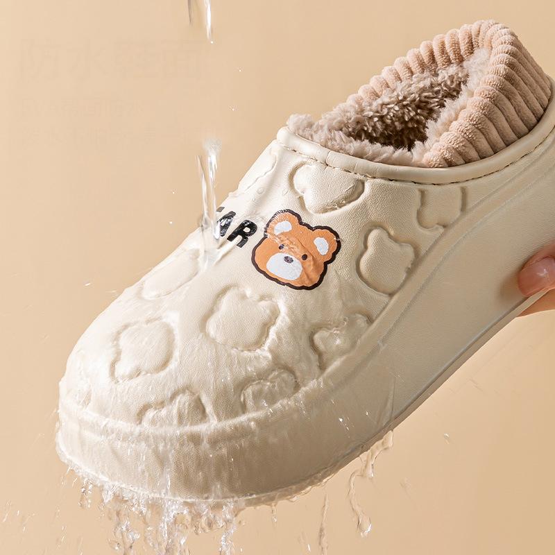 Fashion Shevslues Winter Plush Lining Women's Slippers Waterproof Slip On Cotton Shoes Non-slip Platform Slides Fuzzy Cozy Warm Slippers