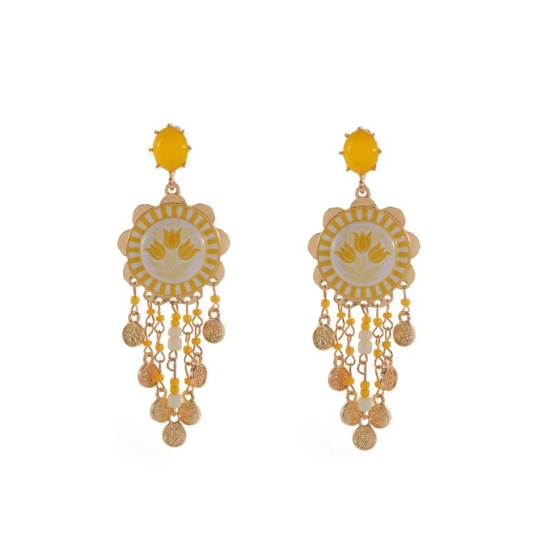 Exaggerated Asymmetric Enamel Drop Earrings Hand Painted Floral Multi-Layered Earrings Gifts For Women Daily Party Wear