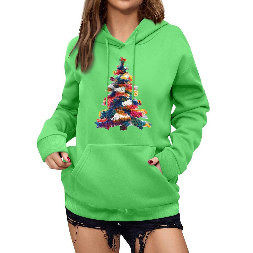 Women's Winter Christmas Printed Pullover Hooded Sweatshirt Fleece Long Sleeve Sweatshirt