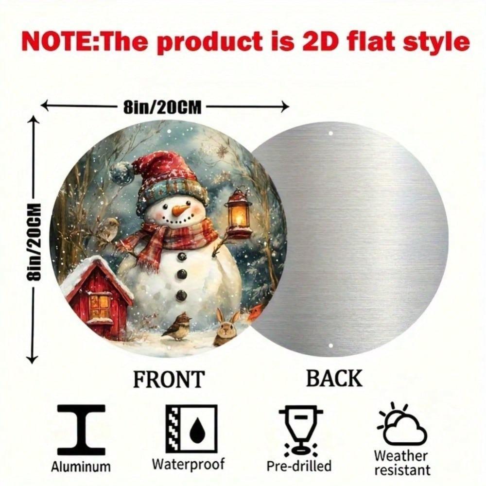 Round Snowman Metal Tin Sign 7.87x7.87 inch Reusable Wall Art for Christmas Bar Winter Home Yard Decor Mixed Color