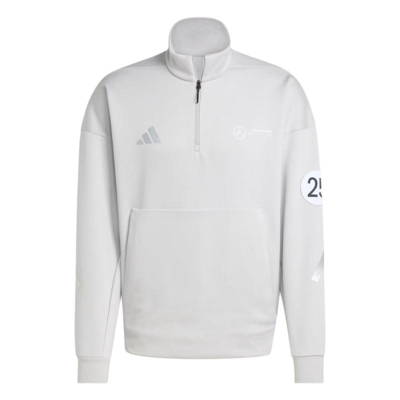 Adidas X Mercedes - Amg Collaboration Sportswear Petronas Formula One Team Silver Arrows Half-Zip Knit Warm Stand Collar Long Sleeve Sweatshirt JW3477