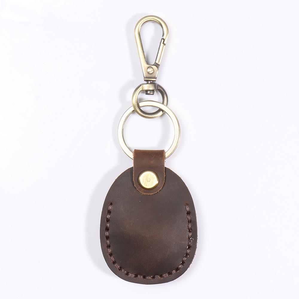 Cowhide Waterdrop IC Induction Access Card Holder - Hand-Stitched Leather Keychain Case
