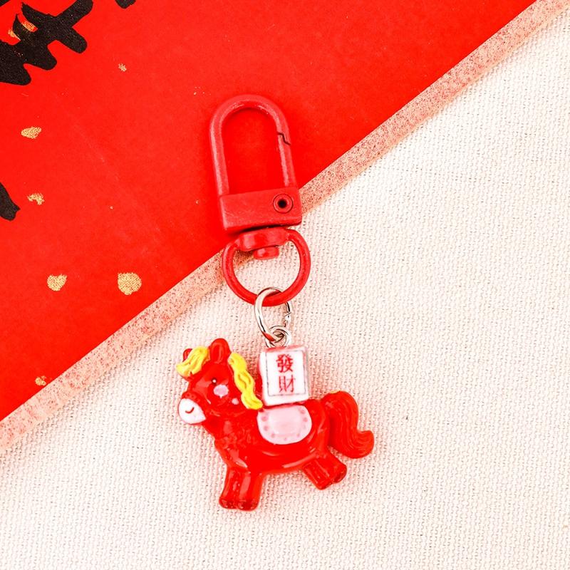 1/7Pcs Cartoon Pony Keychain Cute Red Resin Horse Backpack Pendant Decoration Car Key Ring Accessories Year Of The Horse Gift