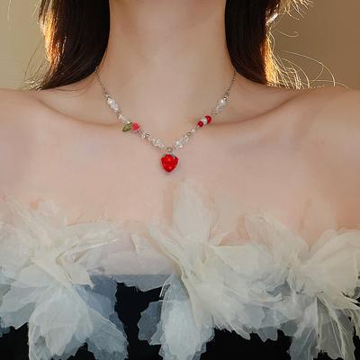 Acetate Plate Resin Strawberry Pearl Necklace Accessories High Sense Fashion Unique Clavicle Chain Versatile Necklace Women