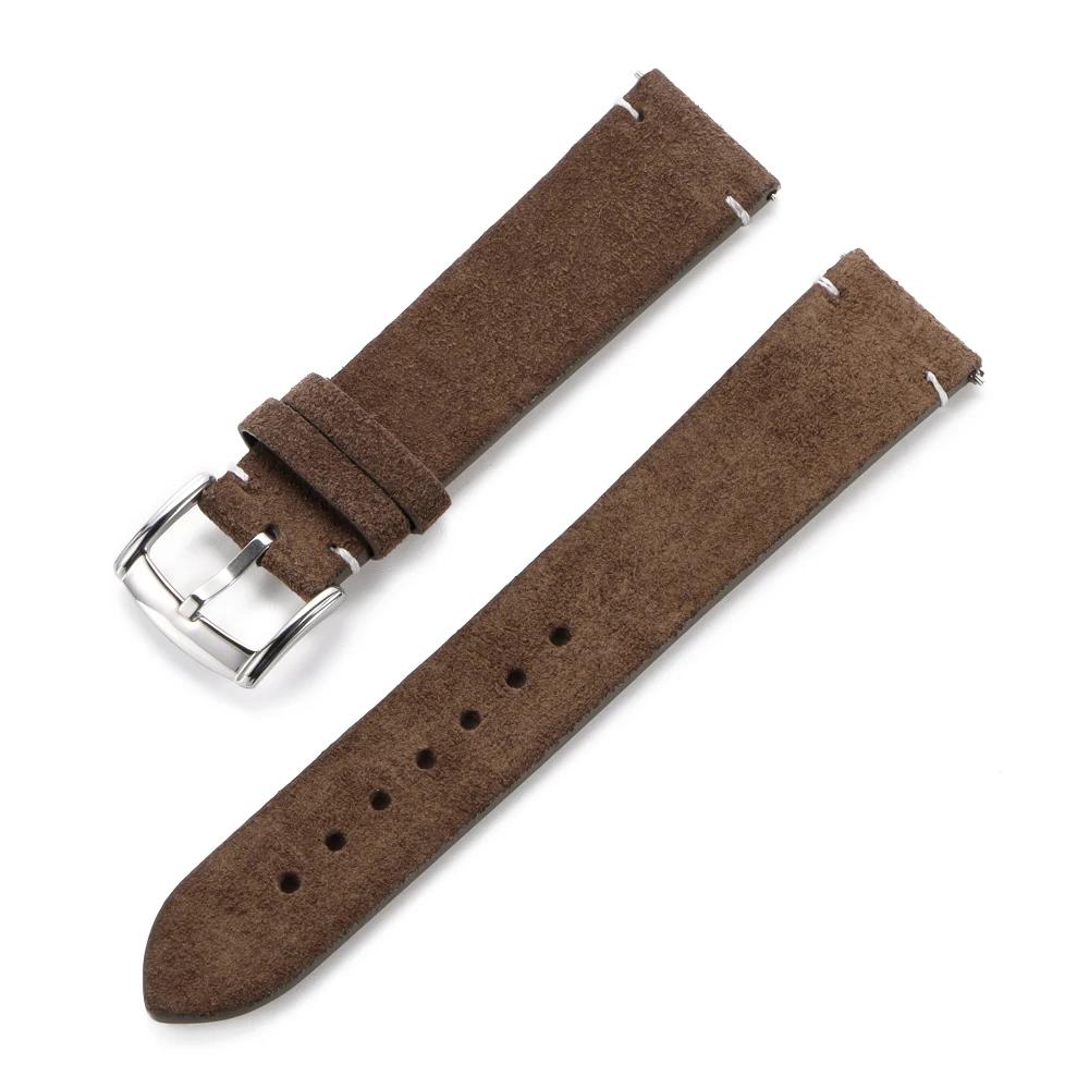 Quick Release Soft Suede Strap 20mm 22mm Wristband Green Brown Watch Band Black Buckle Calfskin Bracelet Women&Men Accessories