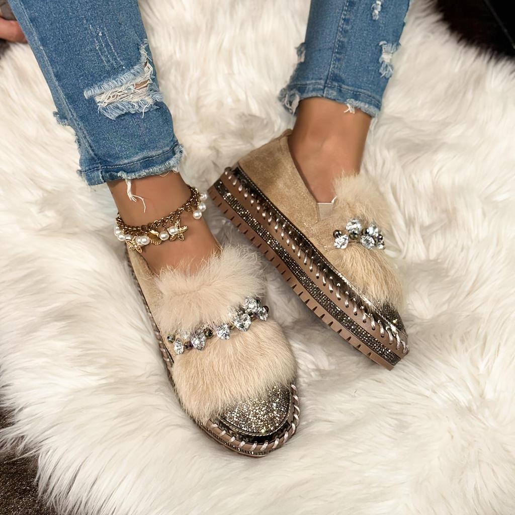 New Plus-size Loafers, Women's Casual Shoes, Fall and Winter, New Bright Diamond Bows, and A Kick of Slip-ons