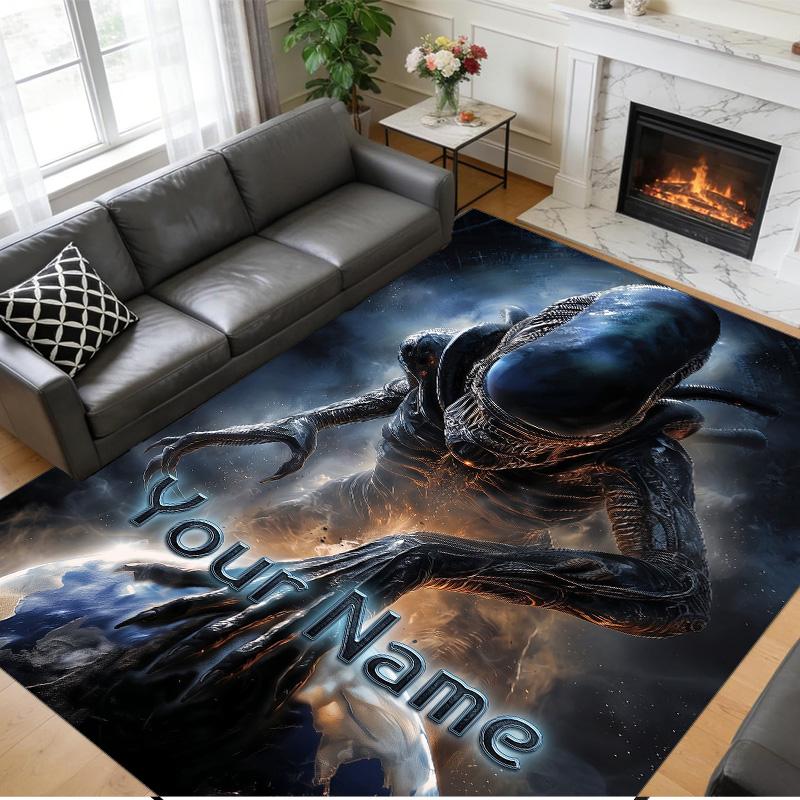 Crystal Velvet Rug Custom Name Text, Soft Non Slip Floor Mat Home DecorAlien Xenomorph