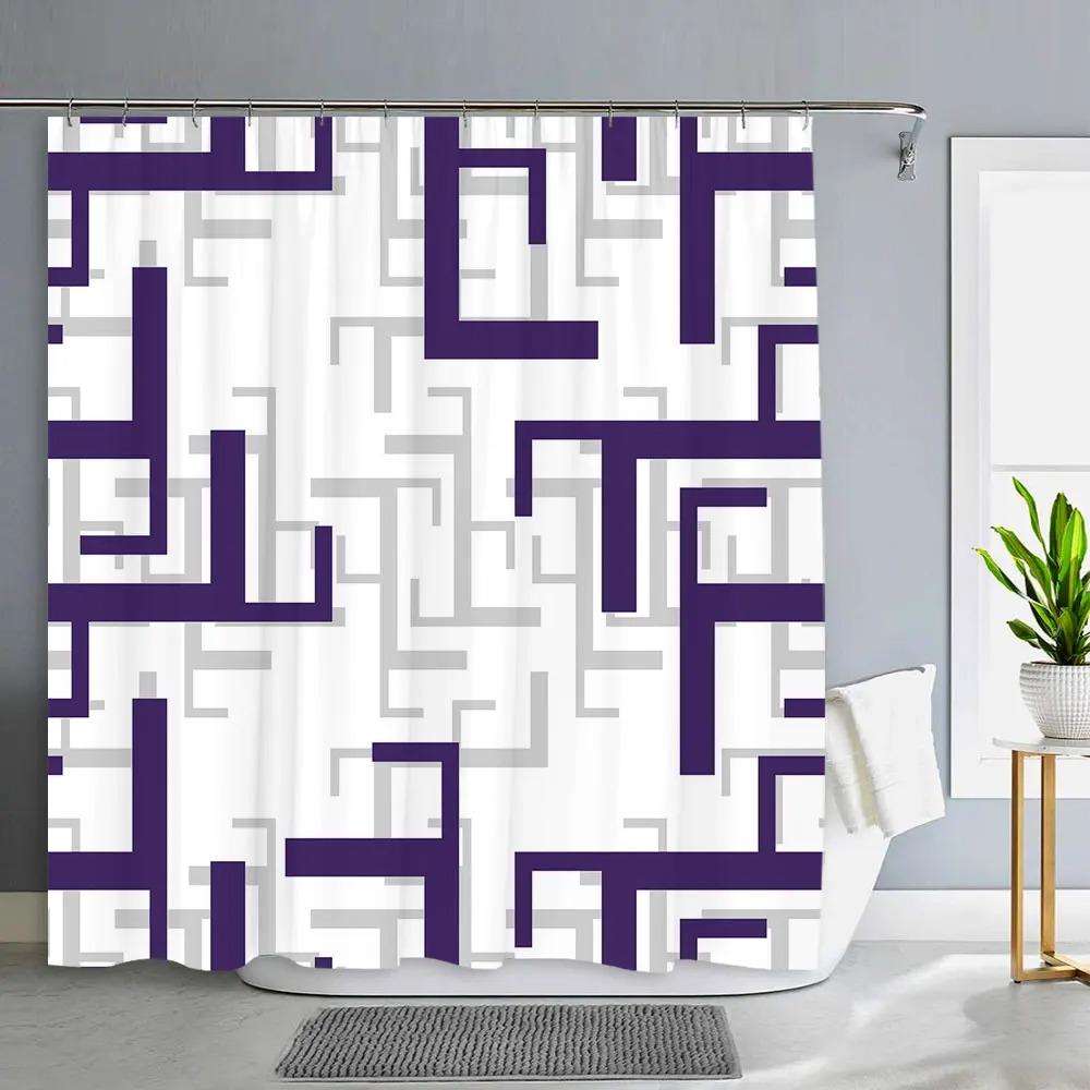 Geometric Shower Curtain Simple Modern Decorative Polyester Fabric Machine Washable Fabric Hanging Curtain Bathroom Decor
