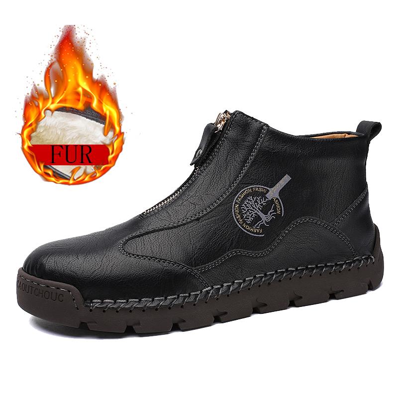 Fashion Spring Autumn Winter Handmade Leather Boots Comfort Fur Casual Shoes Ankle Boots for Man Autumn Boot Zipper Design Driving Shoes