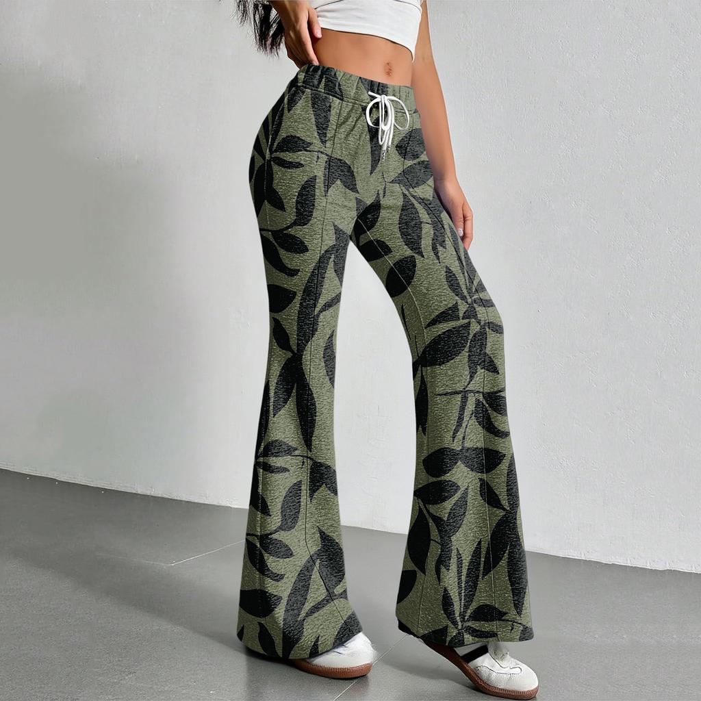 Damenmode Lockerer Kordelzug in der Taille Geblümter Druck Lässige Sporthose Lässige Schlaghose