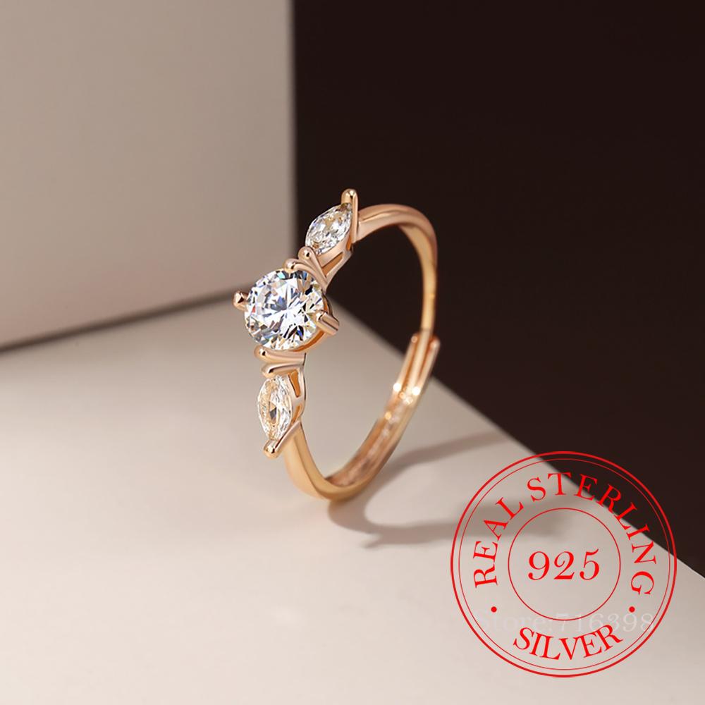 

925 Sterling Silver Jewelry 18K Gold Plated Luxury Crystal Finger Rings for Women Wedding Party Jewelry for Girls Friend Gift resizable