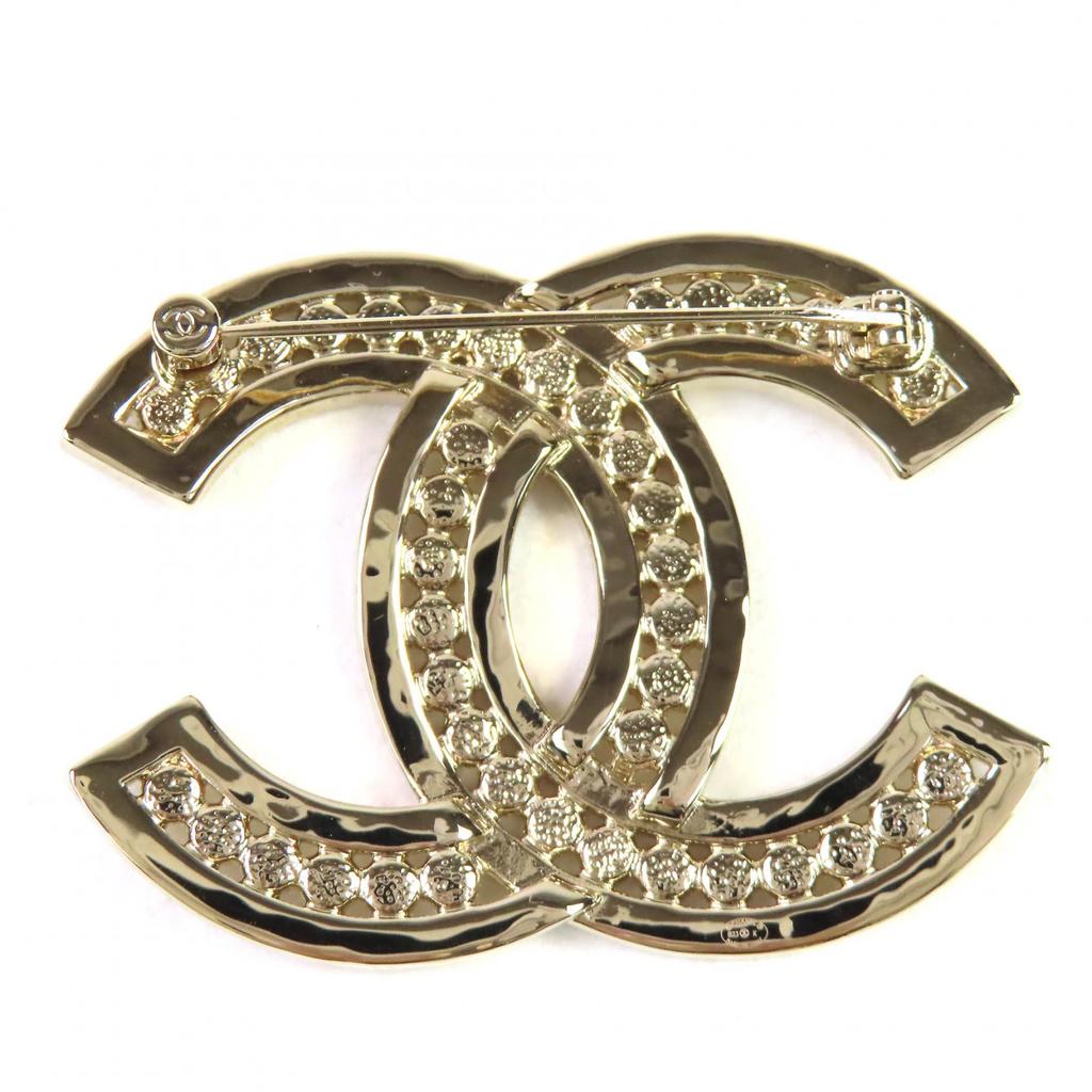 Excellent CHANEL Brooch COCO Mark Rhinestone Gold Women B23K Used