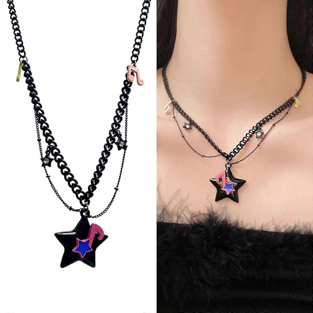 Fashion Collar Necklace Sweet Cool Y2K Star Note Pendant Necklace Clavicle Chain Statement Jewelry Chain Choker