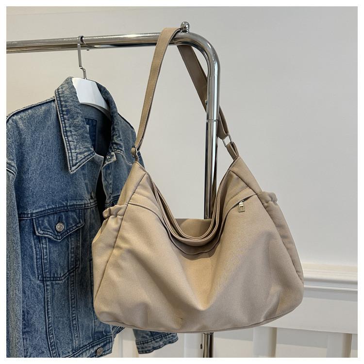 Trendy Urban Simple Large Tote Bag For Women Spacious Nylon Bucket Bag In Black White Grey Khaki
