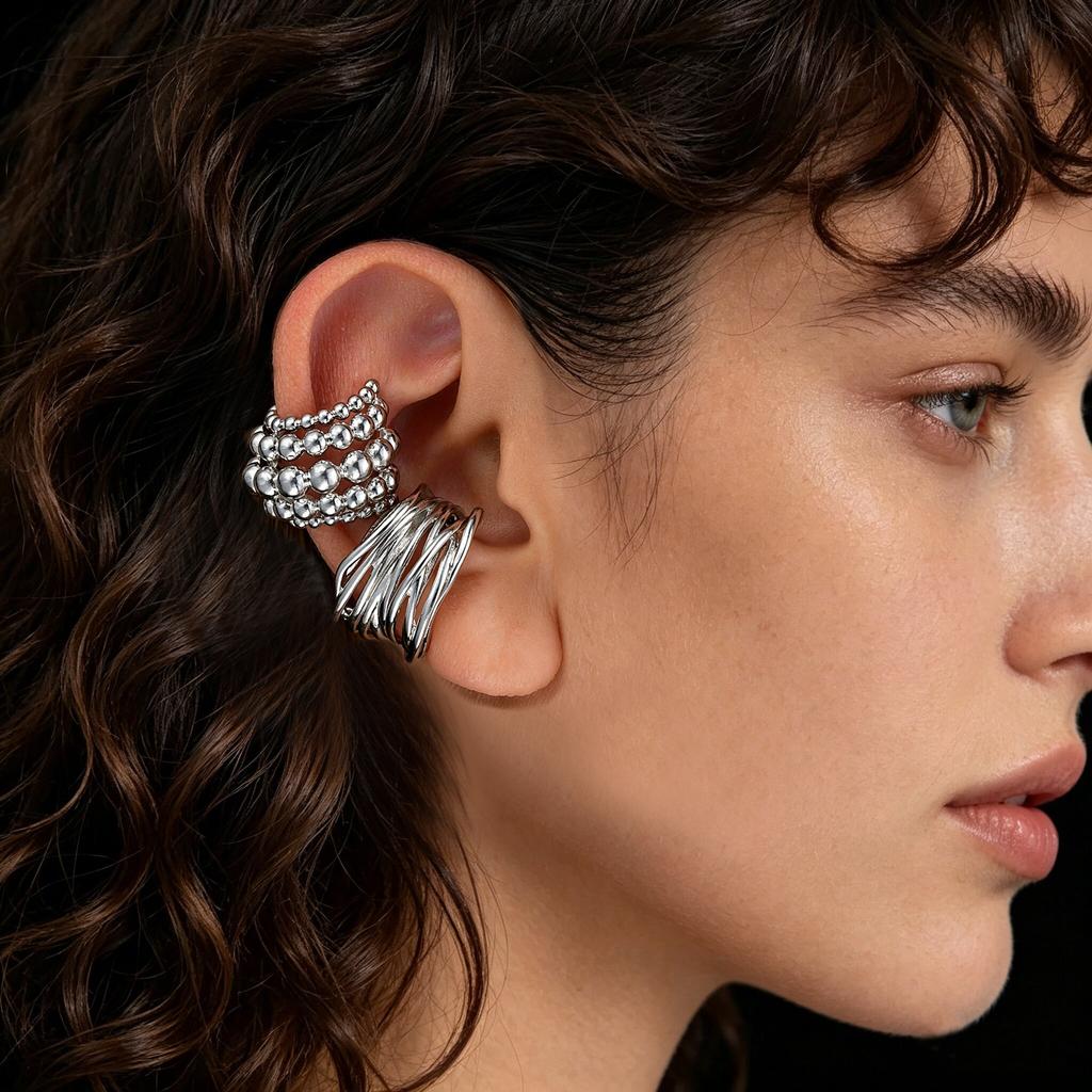 2Pcs/set Fashion Exaggerated Wide Clip Earrings for Women Simple Copper Metal Earring Daily Wear Vacation Jewelry Gifts